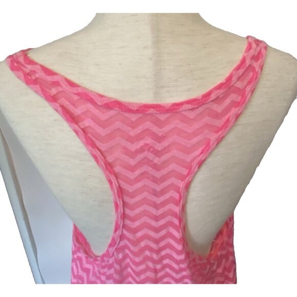 Y2K Sheer Chevron Stripe Tank Top Juniors XL Pink Racerback Mesh Retro 2000s SO - Picture 10 of 11